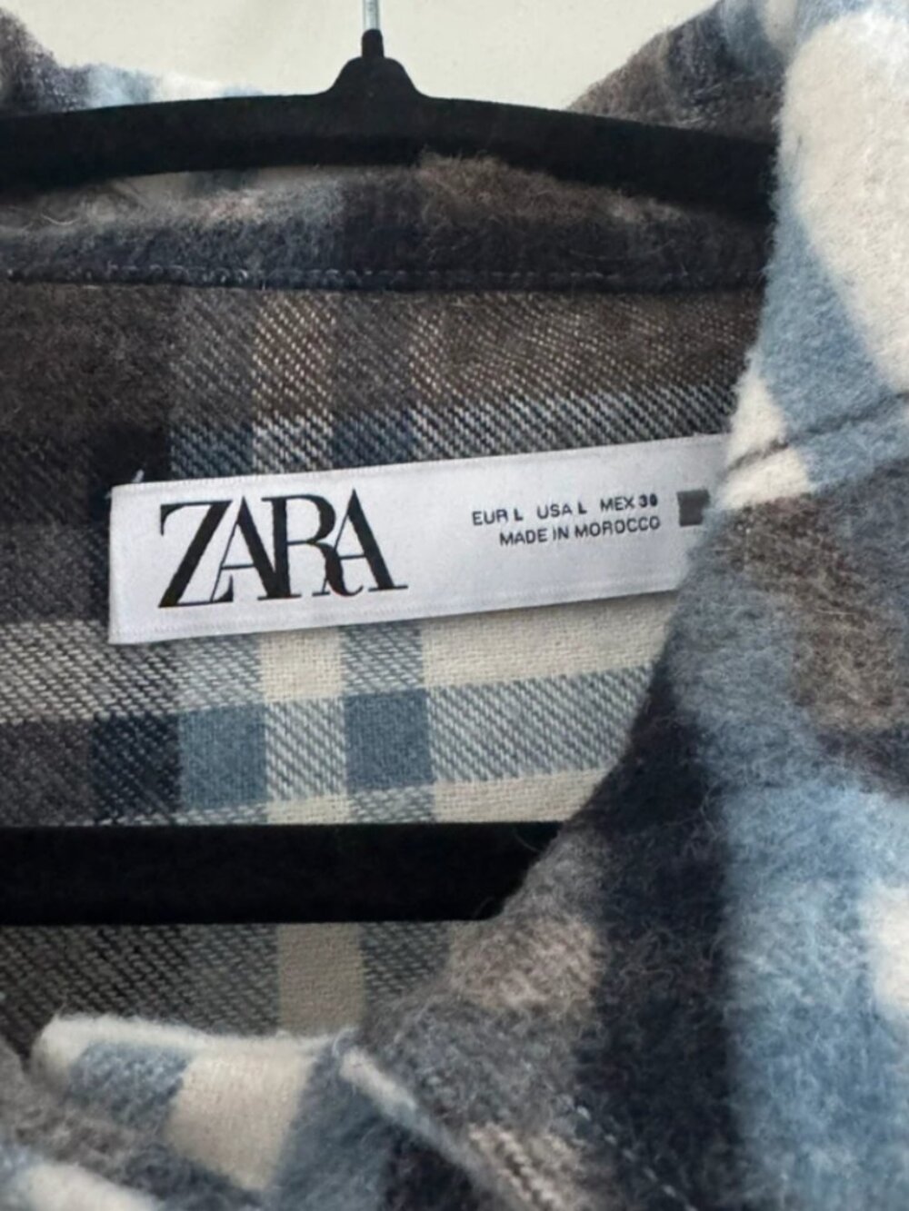 Zara Cropped Plaid Shacket Blue/Gray/Cream Size L - Picture 3 of 4